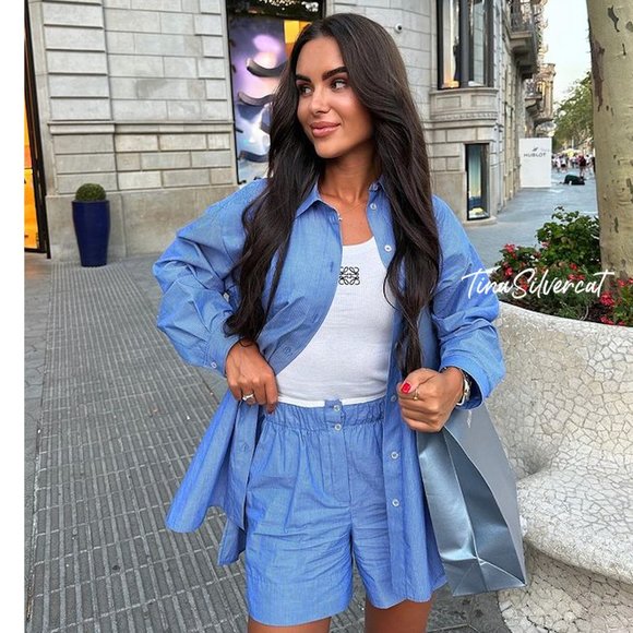 BLOGGER'S FAVE! Zara 2 Piece Striped Shirt And Striped Poplin Shorts Set NWT